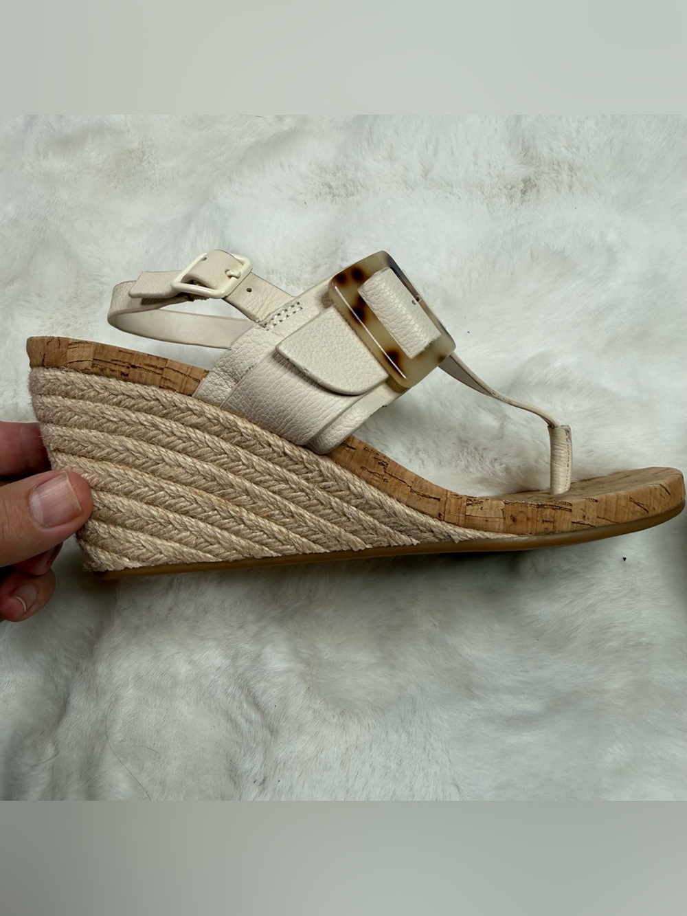 Alex Marie Women’s Size 9M Ivory Leather Cork Wedge Sandalsv